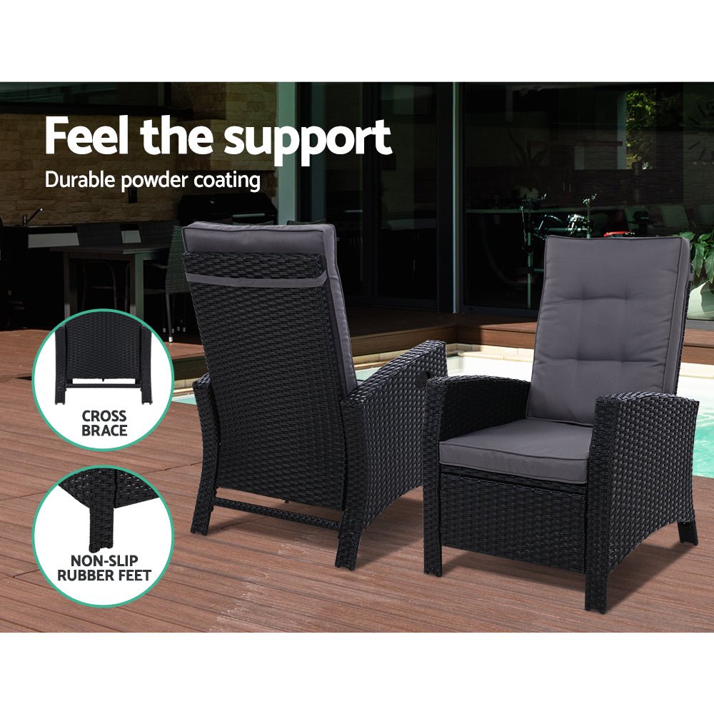 Elise Outdoor Recliner Chair with Ottoman Black - Bedzy Australia