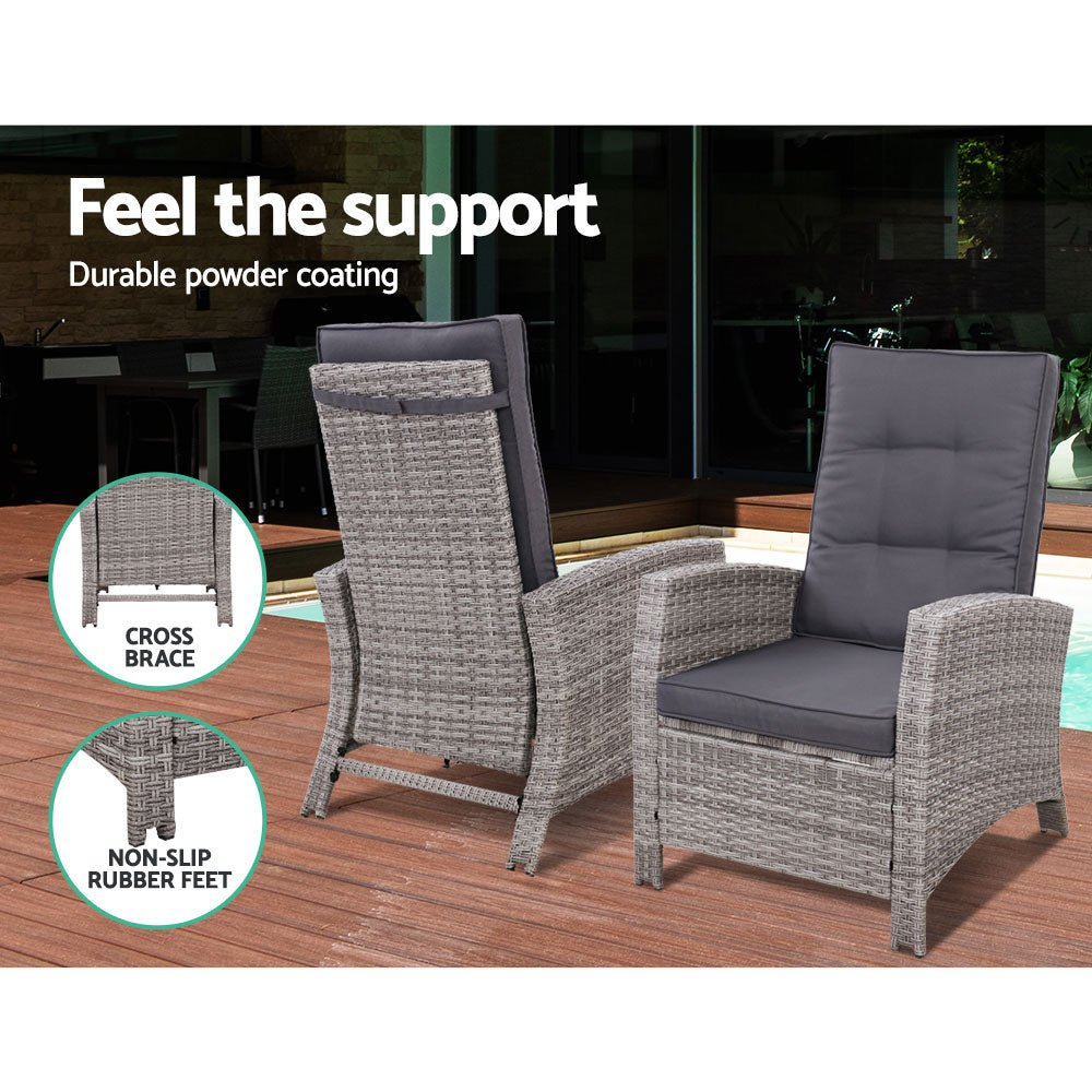 Elise Outdoor Recliner Chair with Ottoman Grey - Bedzy Australia