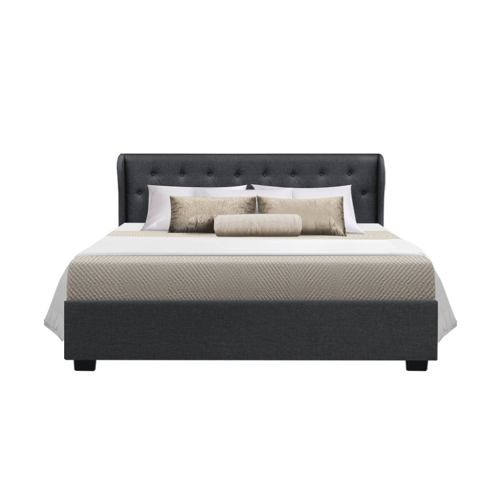 Elouera Queen Bed Frame With Gas Lift Storage Charcoal - Bedzy Australia