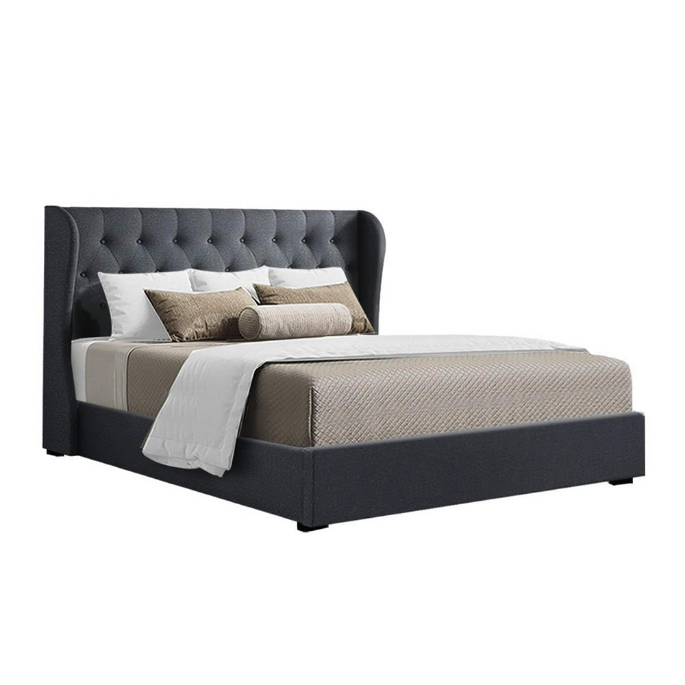 Elouera Queen Bed Frame With Gas Lift Storage Charcoal - Bedzy Australia