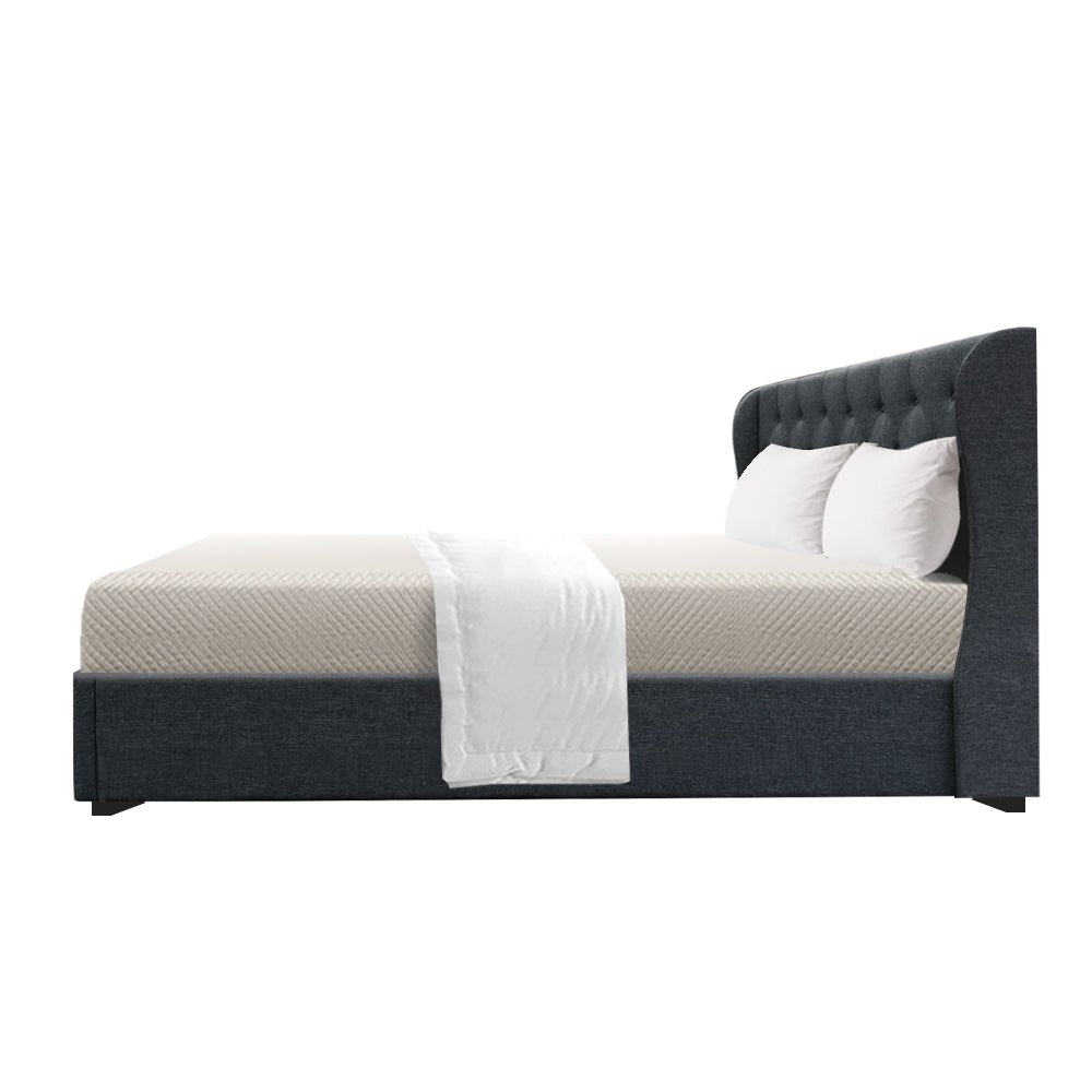 Elouera Queen Bed Frame With Gas Lift Storage Charcoal - Bedzy Australia