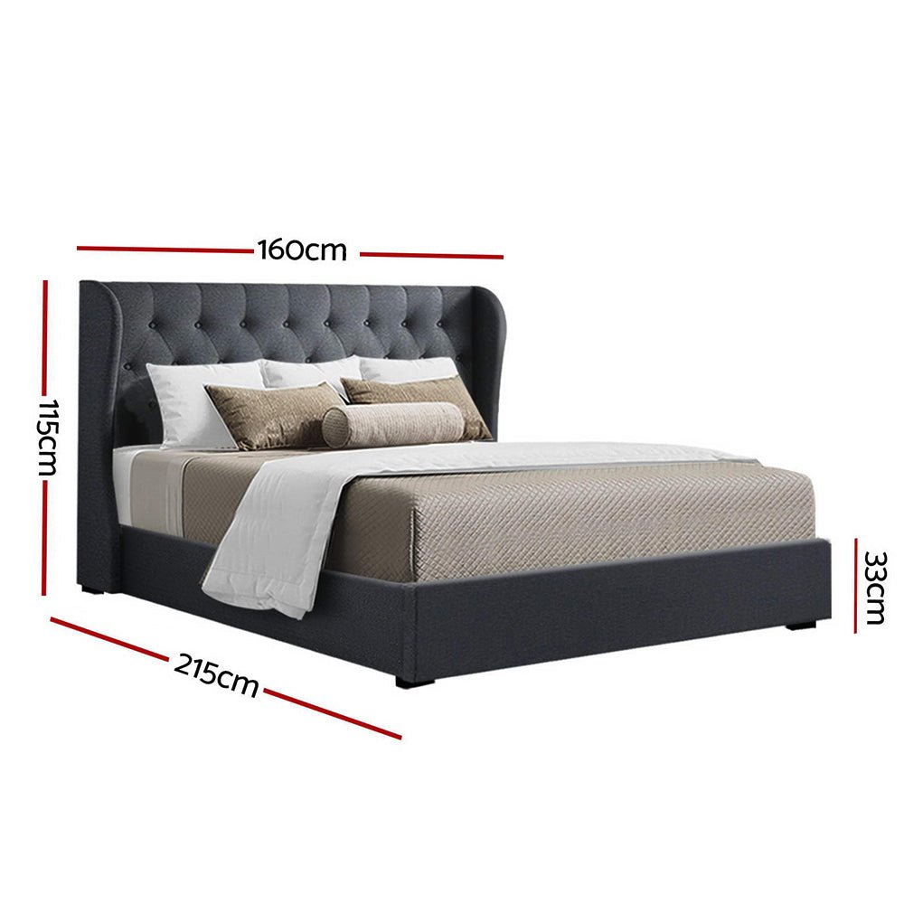 Elouera Queen Bed Frame With Gas Lift Storage Charcoal - Bedzy Australia