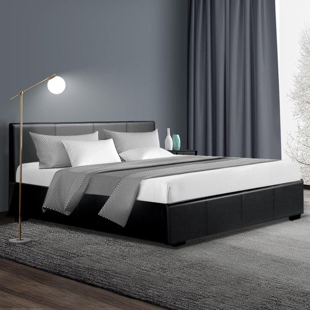 Elwood Storage Queen Bed Frame Black - Bedzy Australia