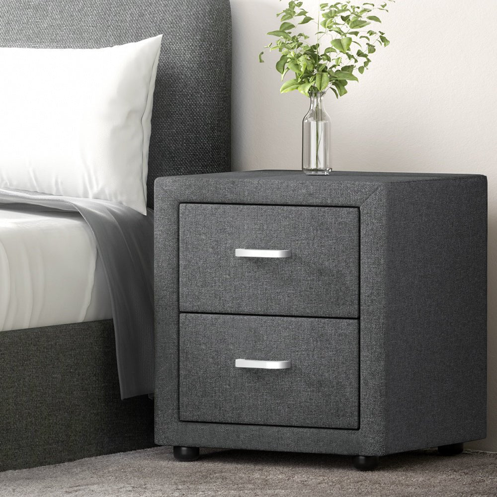 Fabric Bedside Table - Grey - Bedzy Australia