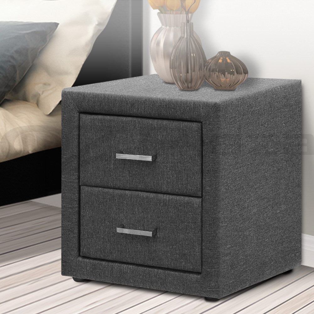 Fabric Bedside Table - Grey - Bedzy Australia