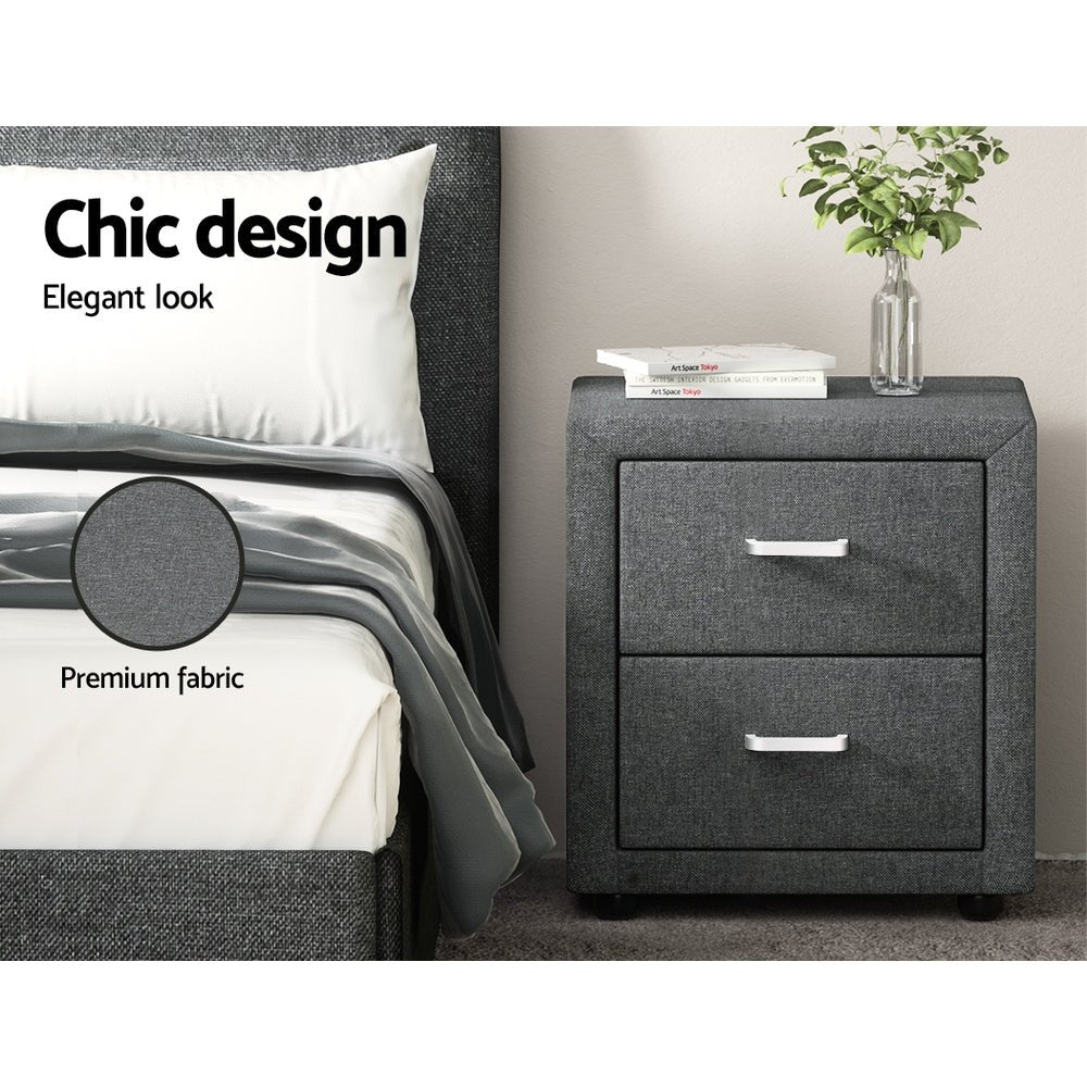 Fabric Bedside Table - Grey - Bedzy Australia