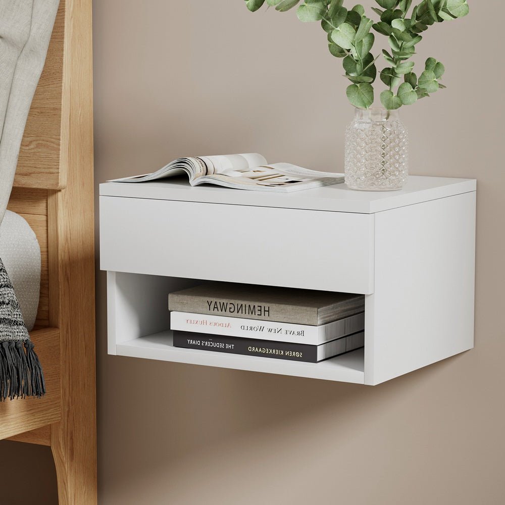 Floating Bedside Table Nightstand Drawer White - Furniture > Bedroom > Bedside Tables - Bedzy Australia