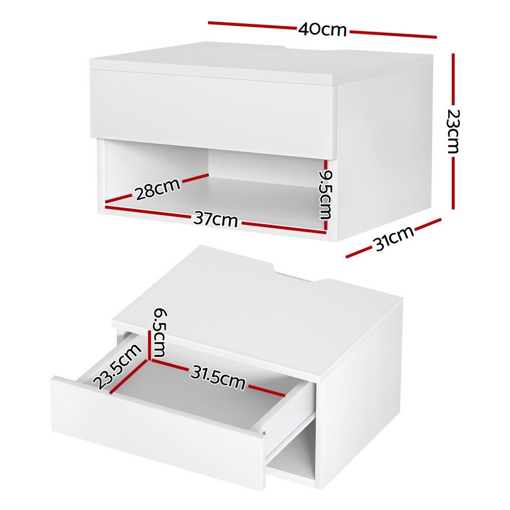 Floating Bedside Table Nightstand Drawer White - Furniture > Bedroom > Bedside Tables - Bedzy Australia