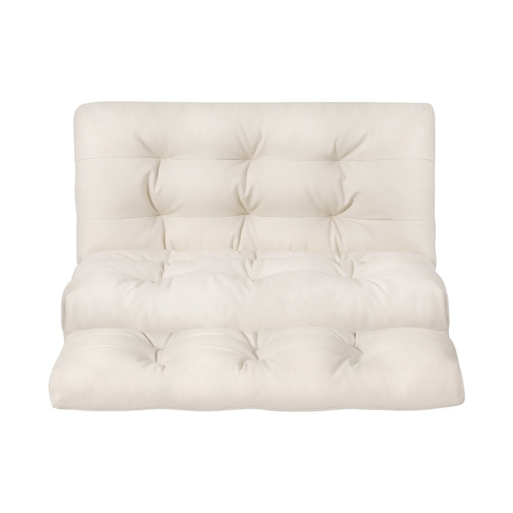 Floor Lounge Sofa Bed 2 Seater Pillow Leather White - Furniture > Living Room - Bedzy Australia