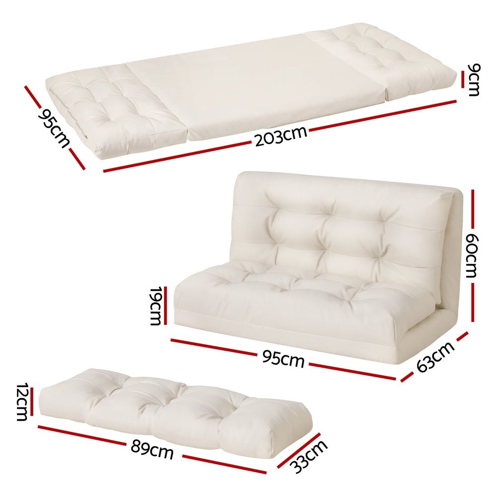 Floor Lounge Sofa Bed 2 Seater Pillow Leather White - Furniture > Living Room - Bedzy Australia