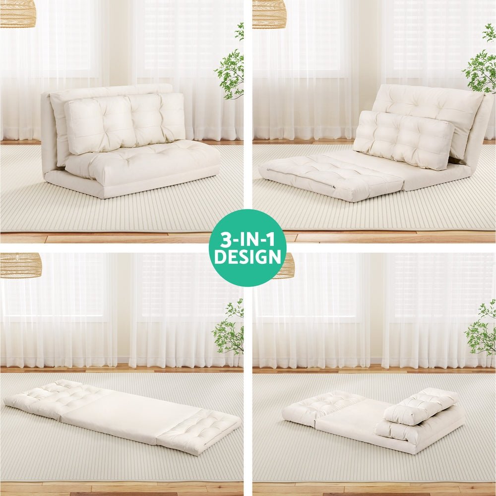 Floor Lounge Sofa Bed 2 Seater Pillow Leather White - Furniture > Living Room - Bedzy Australia