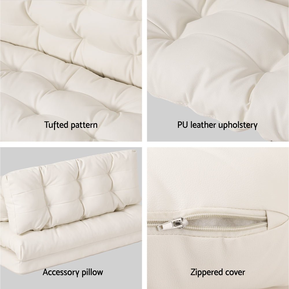 Floor Lounge Sofa Bed 2 Seater Pillow Leather White - Furniture > Living Room - Bedzy Australia