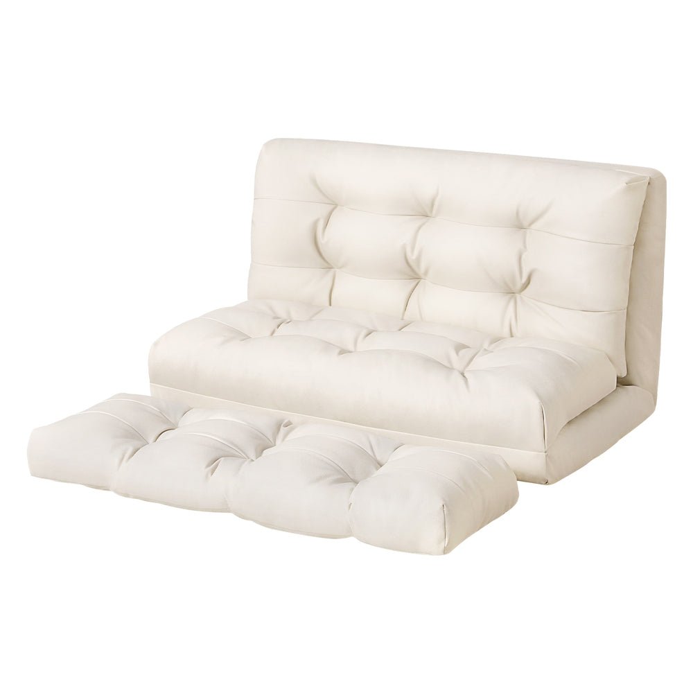 Floor Lounge Sofa Bed 2 Seater Pillow Leather White - Furniture > Living Room - Bedzy Australia