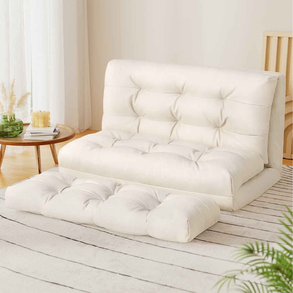 Floor Lounge Sofa Bed 2 Seater Pillow Leather White - Furniture > Living Room - Bedzy Australia