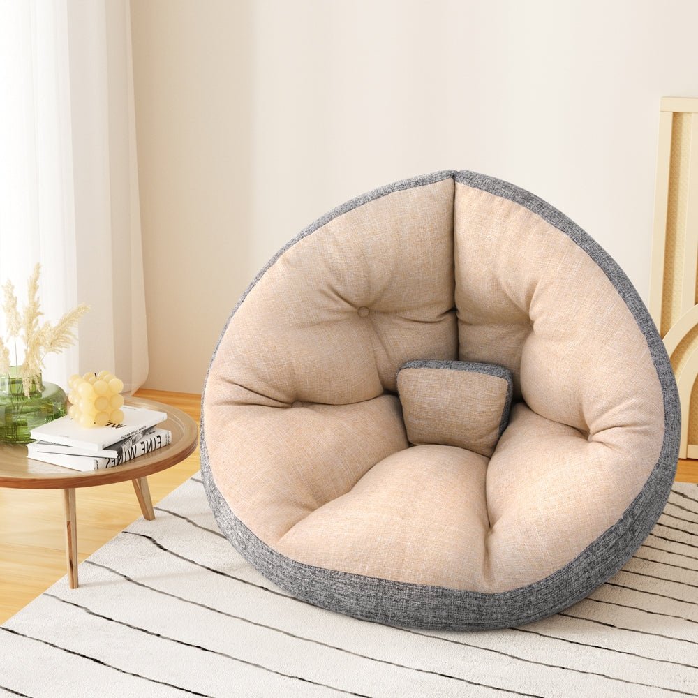 Floor Lounge Sofa Bed Chair Foldable Washable Beige - Furniture > Bar Stools & Chairs > Arm Chairs & Recliners - Bedzy Australia