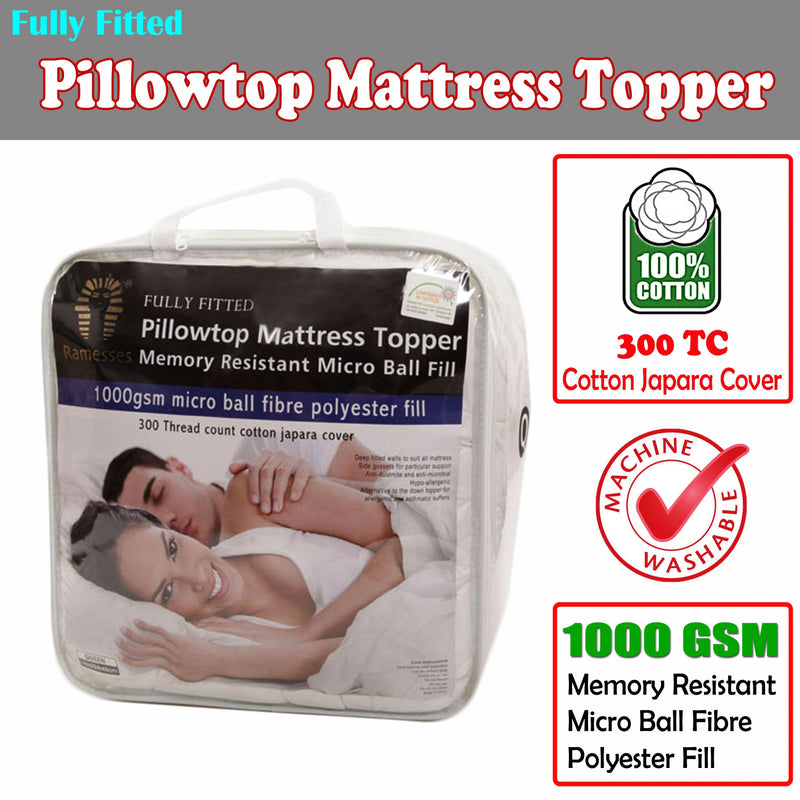 Fully Fitted Pillowtop Mattress Topper Single - Home & Garden > Bedding - Bedzy Australia