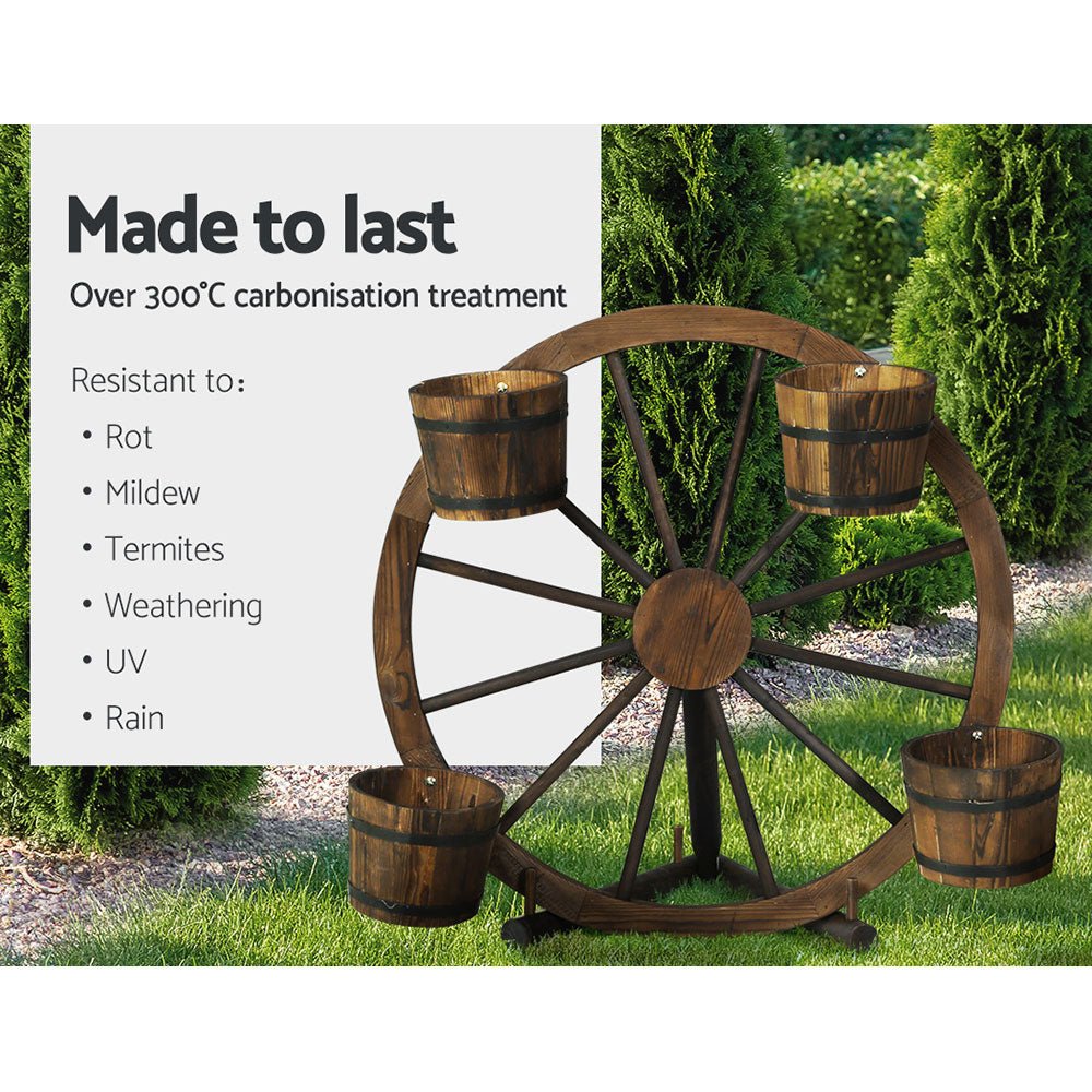 Garden Decor Plant Stand Outdoor Ornament Wooden Wagon Wheel 80cm - Furniture > Outdoor - Bedzy Australia