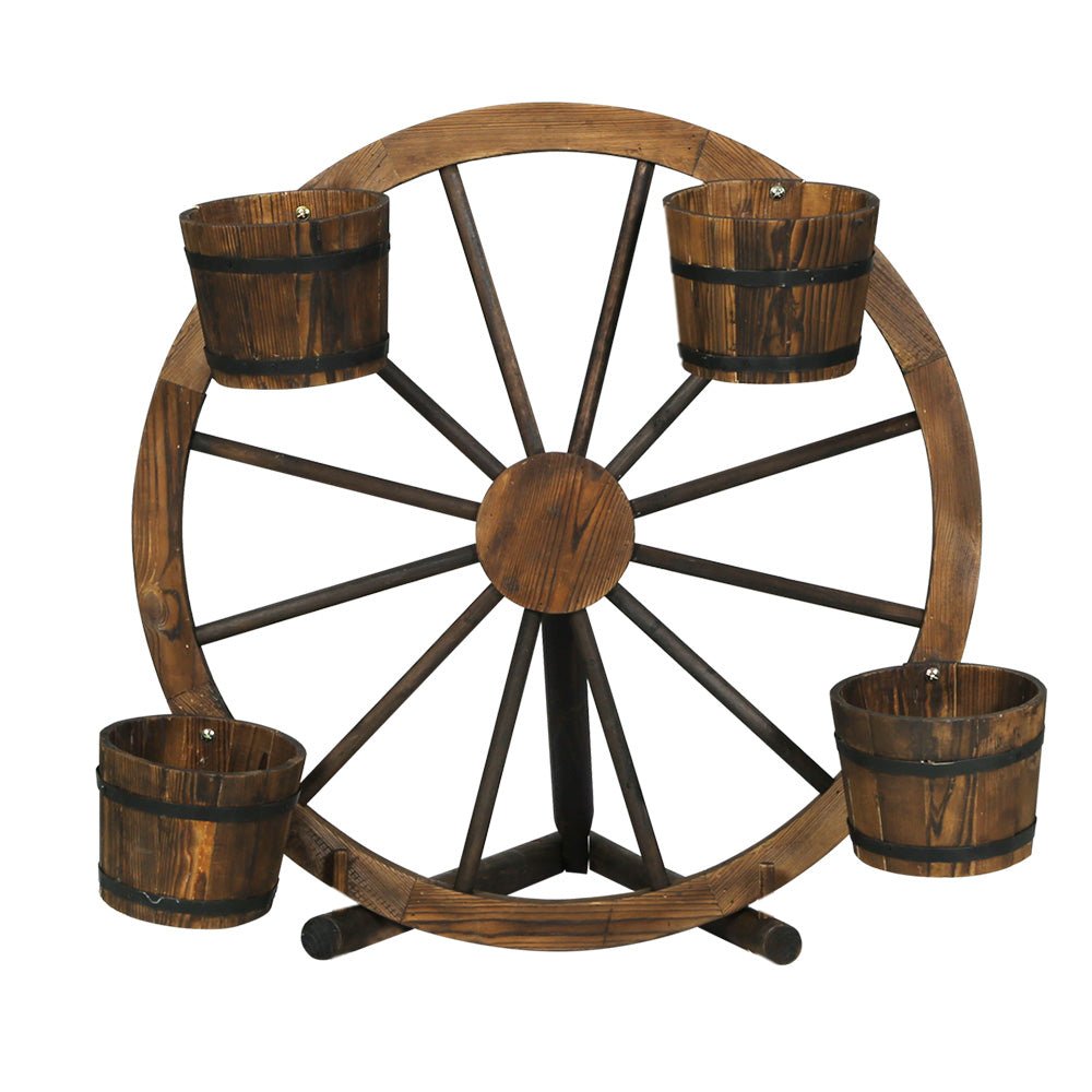 Garden Decor Plant Stand Outdoor Ornament Wooden Wagon Wheel 80cm - Furniture > Outdoor - Bedzy Australia