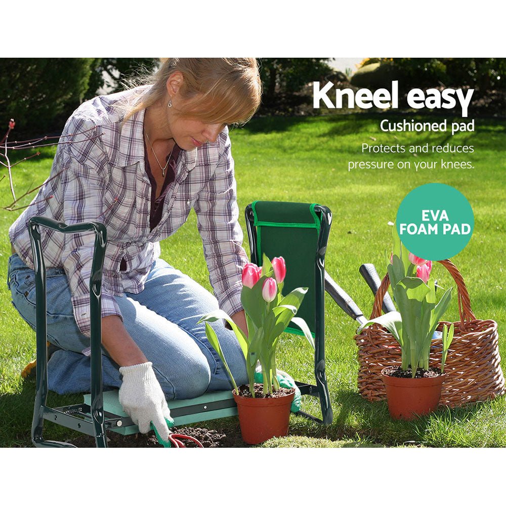 Garden Kneeler 3-in-1 Padded Seat Stool Outdoor Bench Knee Pad Foldable - Home & Garden > Garden Tools - Bedzy Australia