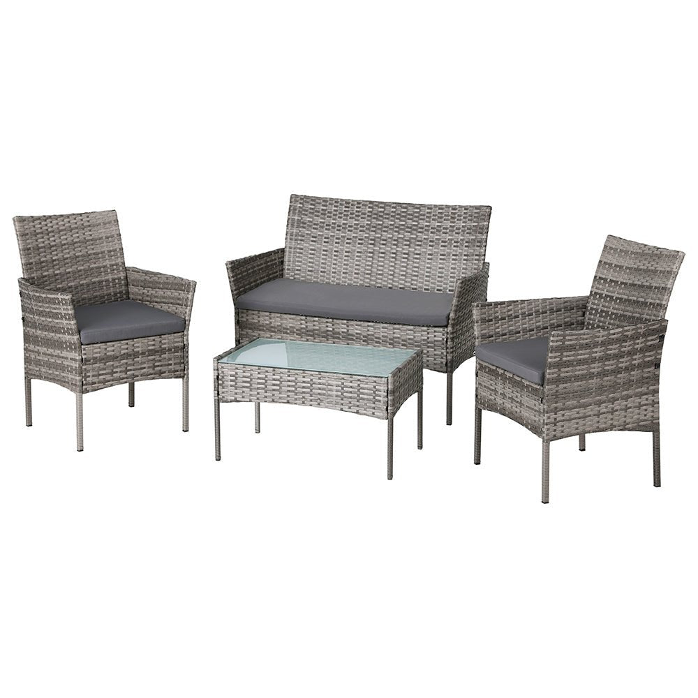 Gardeon 4 Seater Outdoor Sofa Set Wicker Setting Table Chair Furniture Grey - Furniture > Outdoor - Bedzy Australia