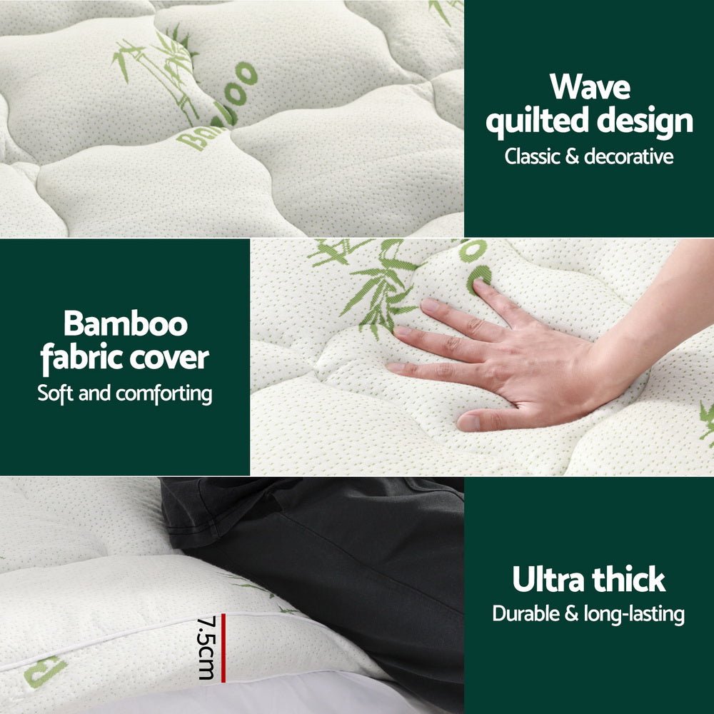 Giselle Bedding Mattress Topper Pillowtop Bamboo 7.5cm King Single - Furniture > Mattresses > Mattress Toppers - Bedzy Australia