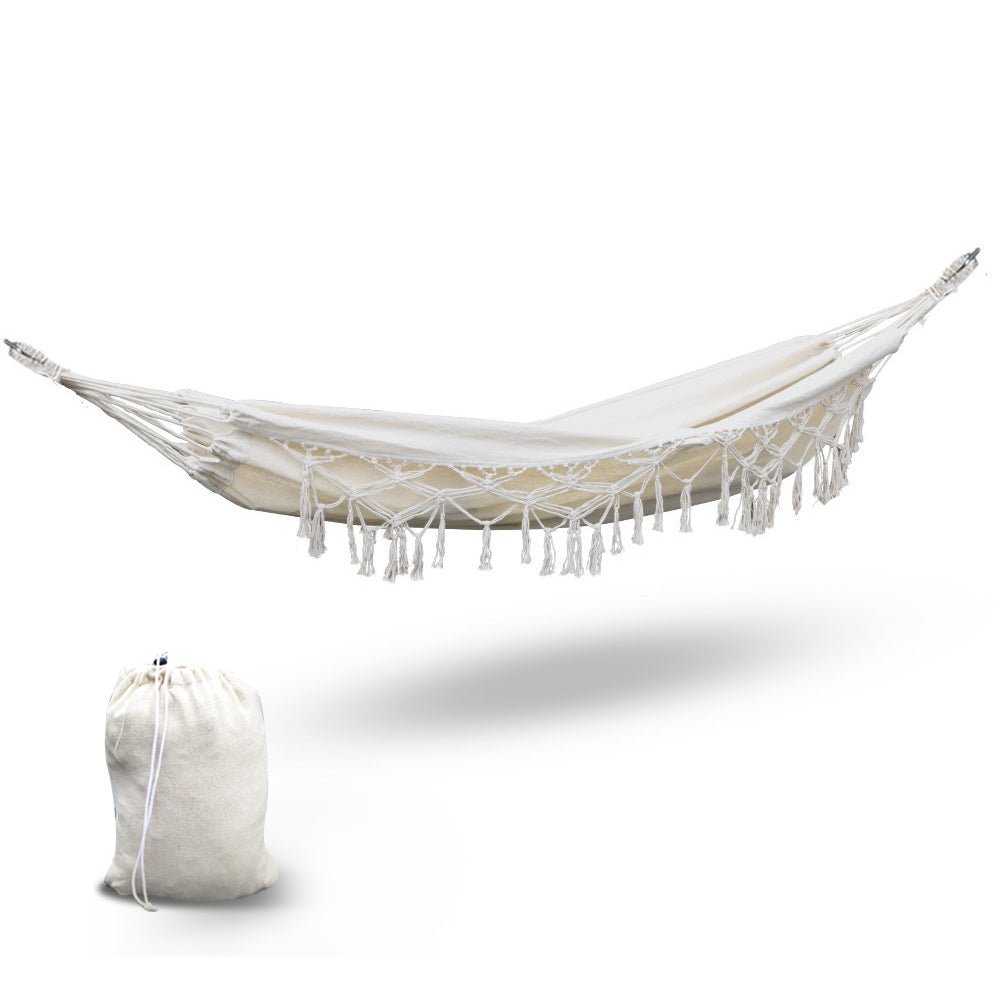 Hammock Bed Rope Tassel Outdoor Hammocks Chair Camping - Furniture > Outdoor - Bedzy Australia