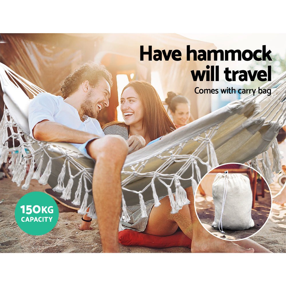 Hammock Bed Rope Tassel Outdoor Hammocks Chair Camping - Furniture > Outdoor - Bedzy Australia