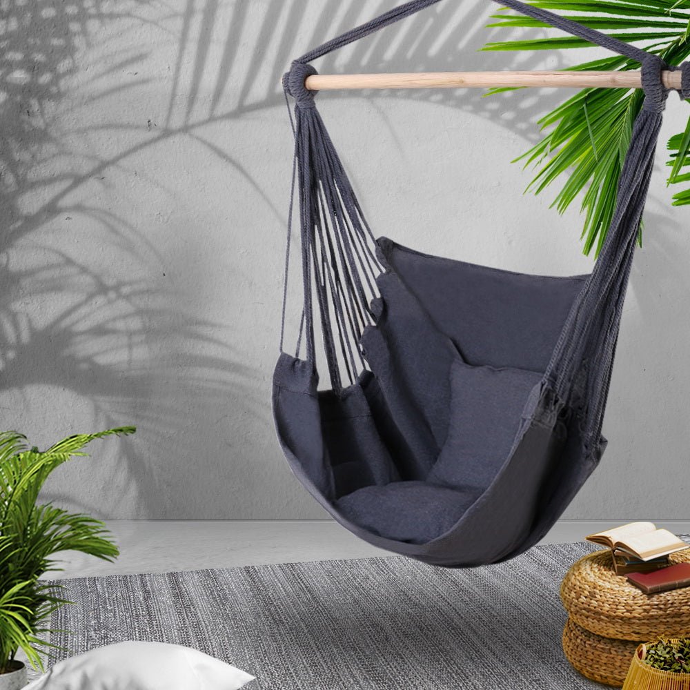 Hammock Chair Outdoor Camping Hanging Hammocks Cushion Pillow Grey - Home & Garden > Hammocks - Bedzy Australia