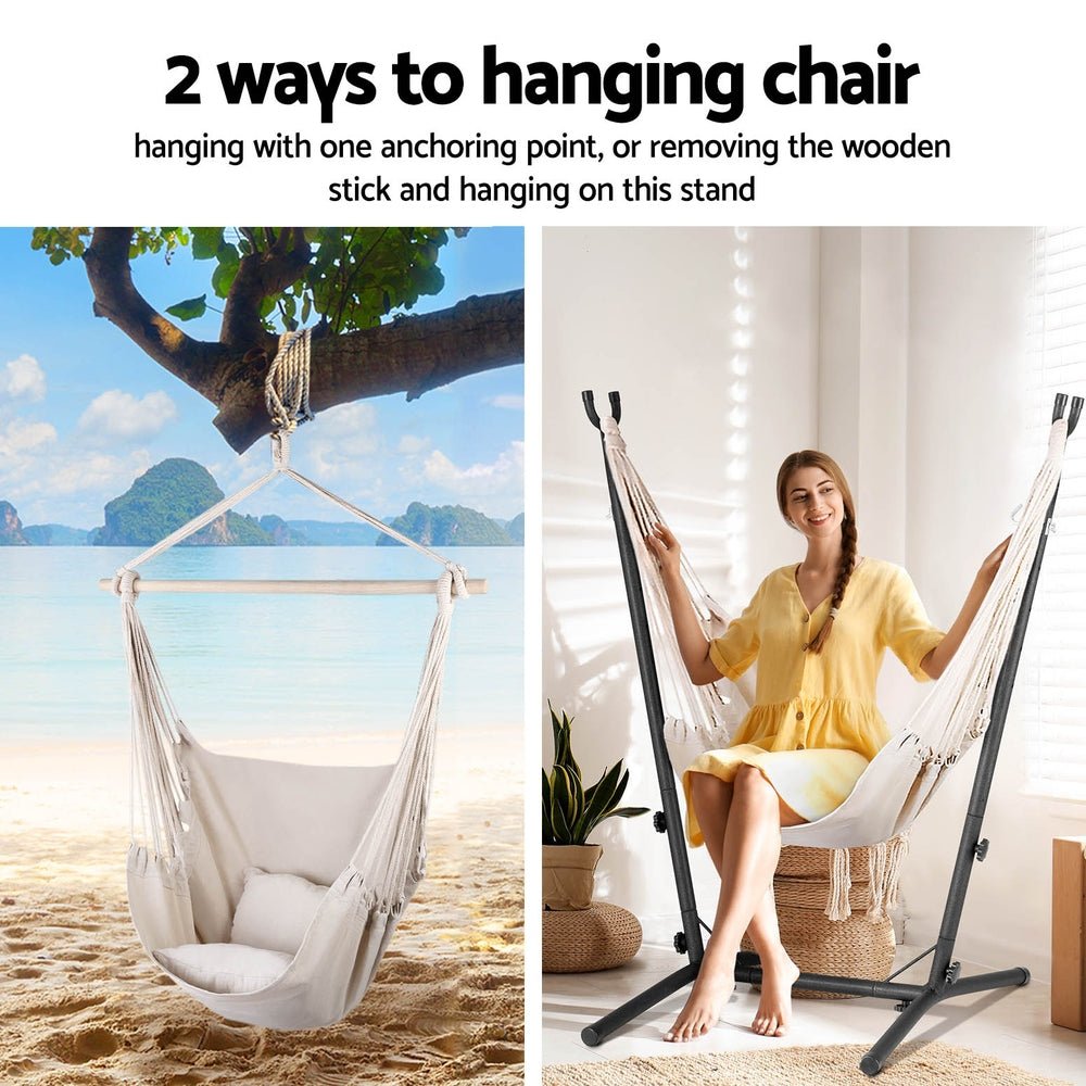 Hammock Chair Outdoor Camping Hanging with Stand Cream - Home & Garden > Hammocks - Bedzy Australia