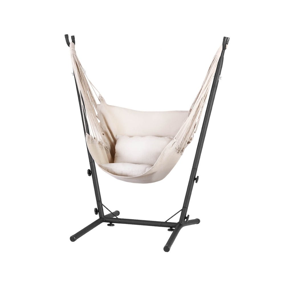 Hammock Chair Outdoor Camping Hanging with Stand Cream - Home & Garden > Hammocks - Bedzy Australia