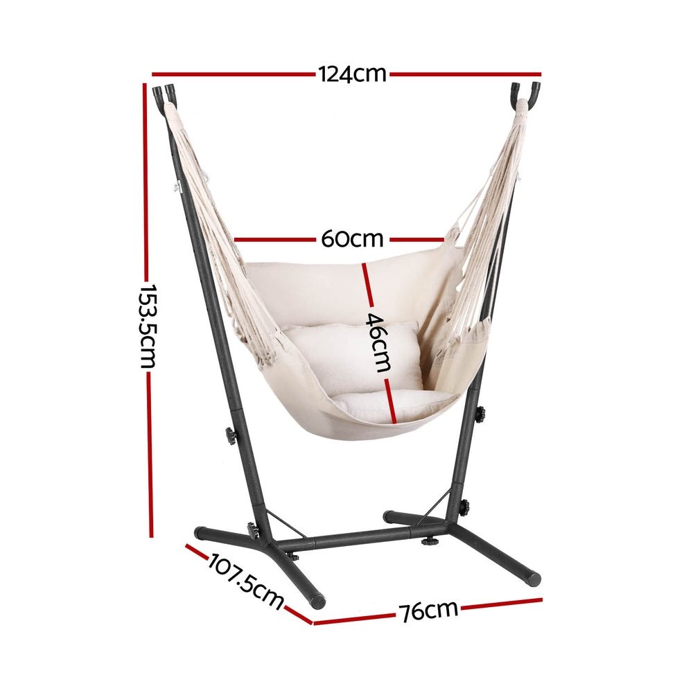 Hammock Chair Outdoor Camping Hanging with Stand Cream - Home & Garden > Hammocks - Bedzy Australia