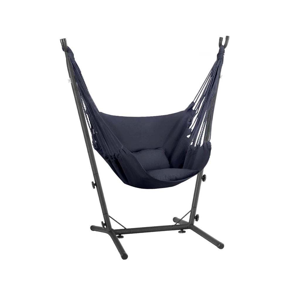 Hammock Chair Outdoor Camping Hanging with Stand Grey - Home & Garden > Hammocks - Bedzy Australia