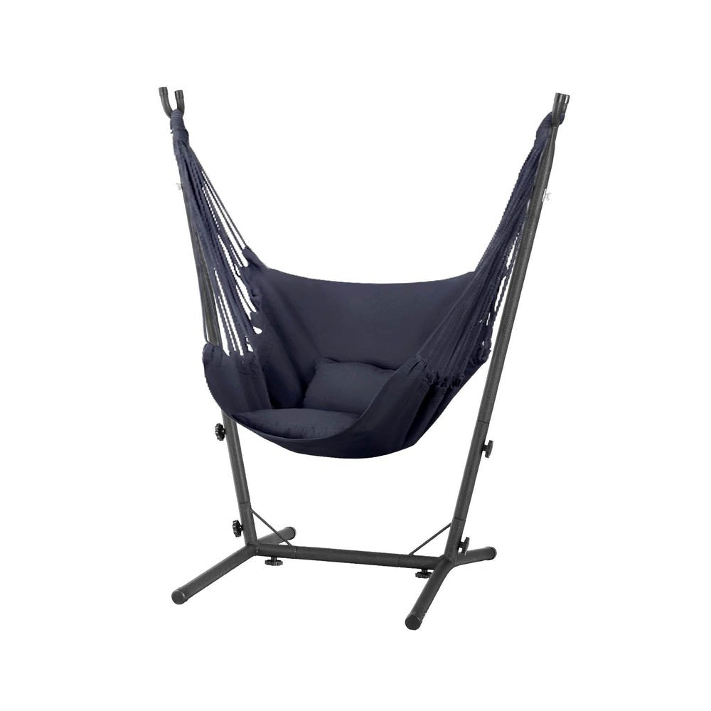 Hammock Chair Outdoor Camping Hanging with Stand Grey - Home & Garden > Hammocks - Bedzy Australia