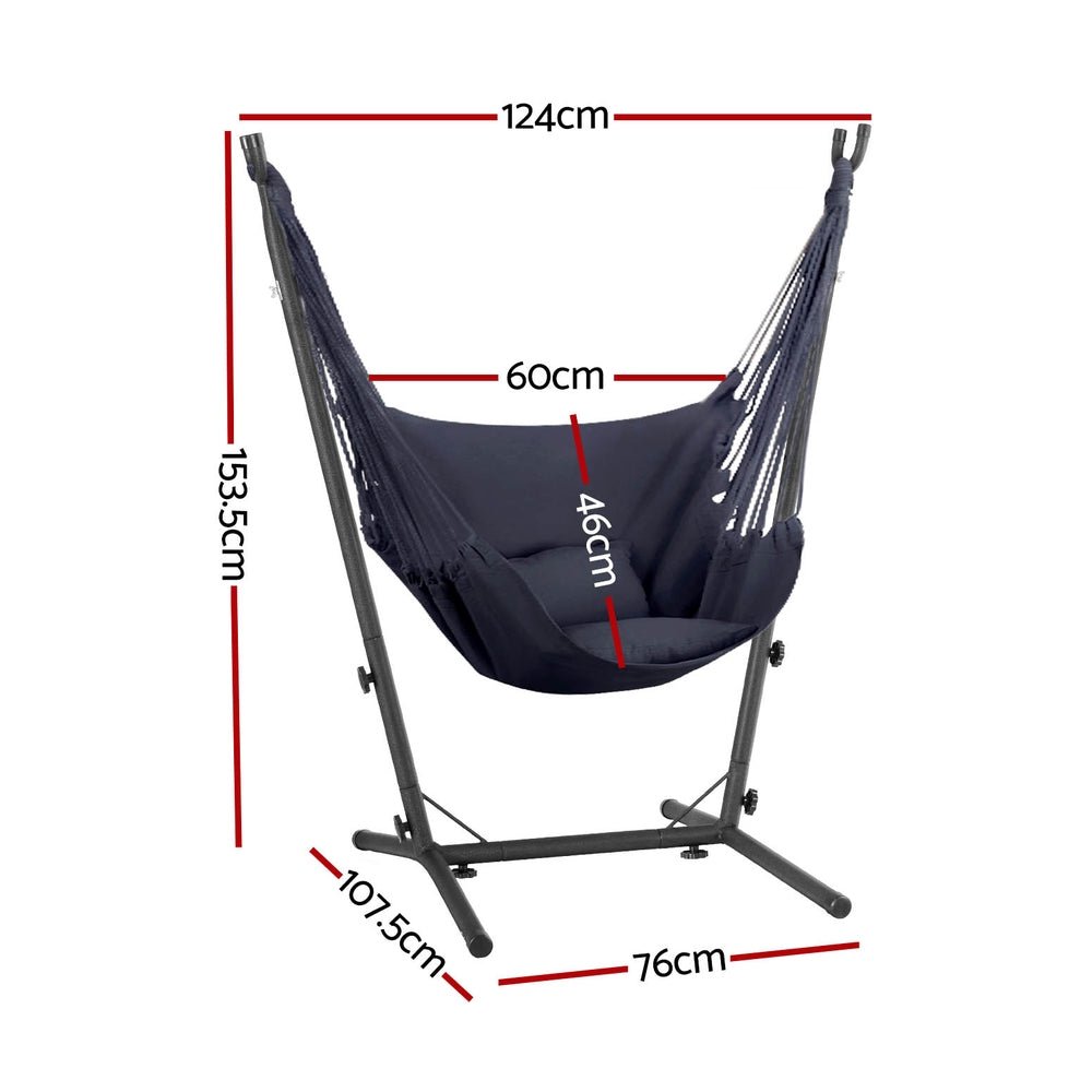 Hammock Chair Outdoor Camping Hanging with Stand Grey - Home & Garden > Hammocks - Bedzy Australia