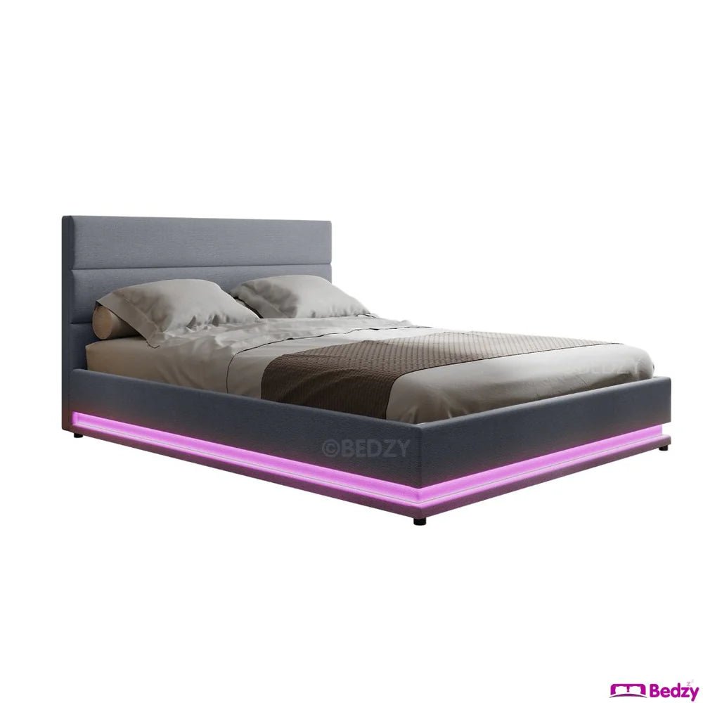 Henley LED Storage Queen Bed Frame Grey - Bedzy Australia