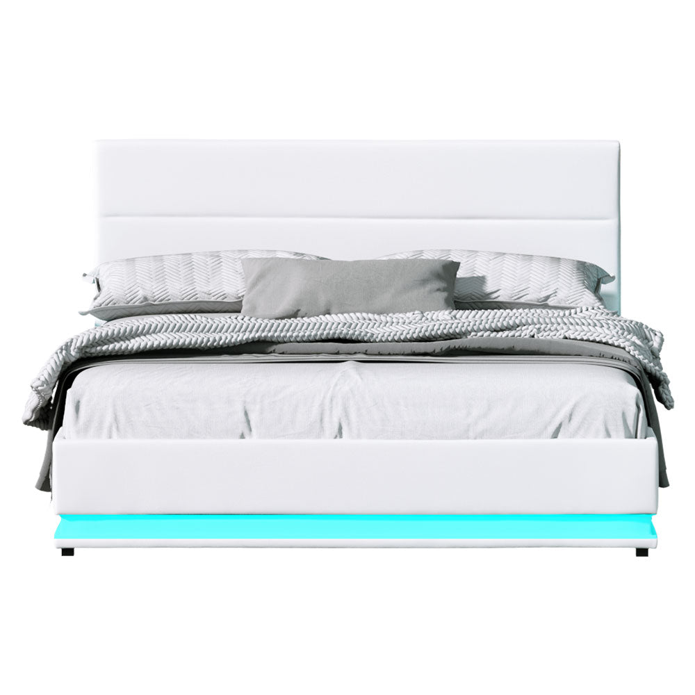 Henley LED Storage Queen Bed Frame White - Bedzy Australia