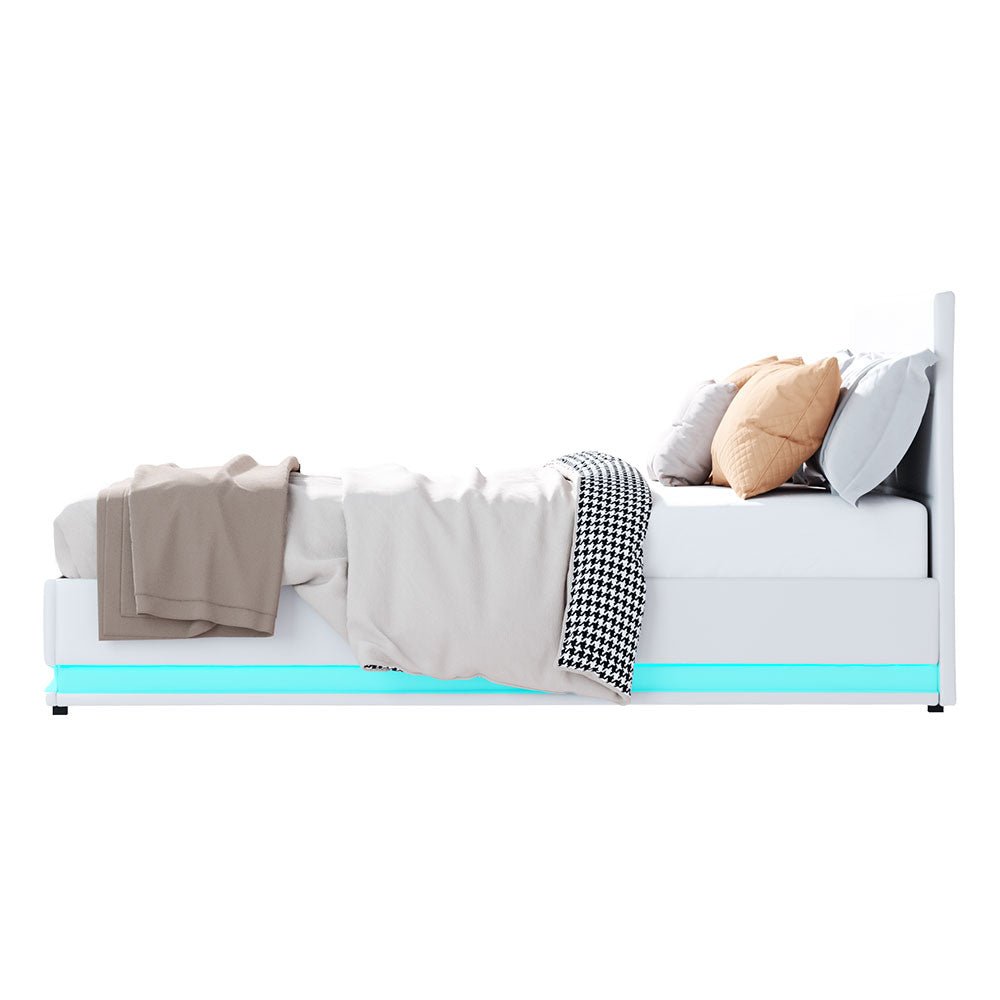 Henley LED Storage Queen Bed Frame White - Bedzy Australia