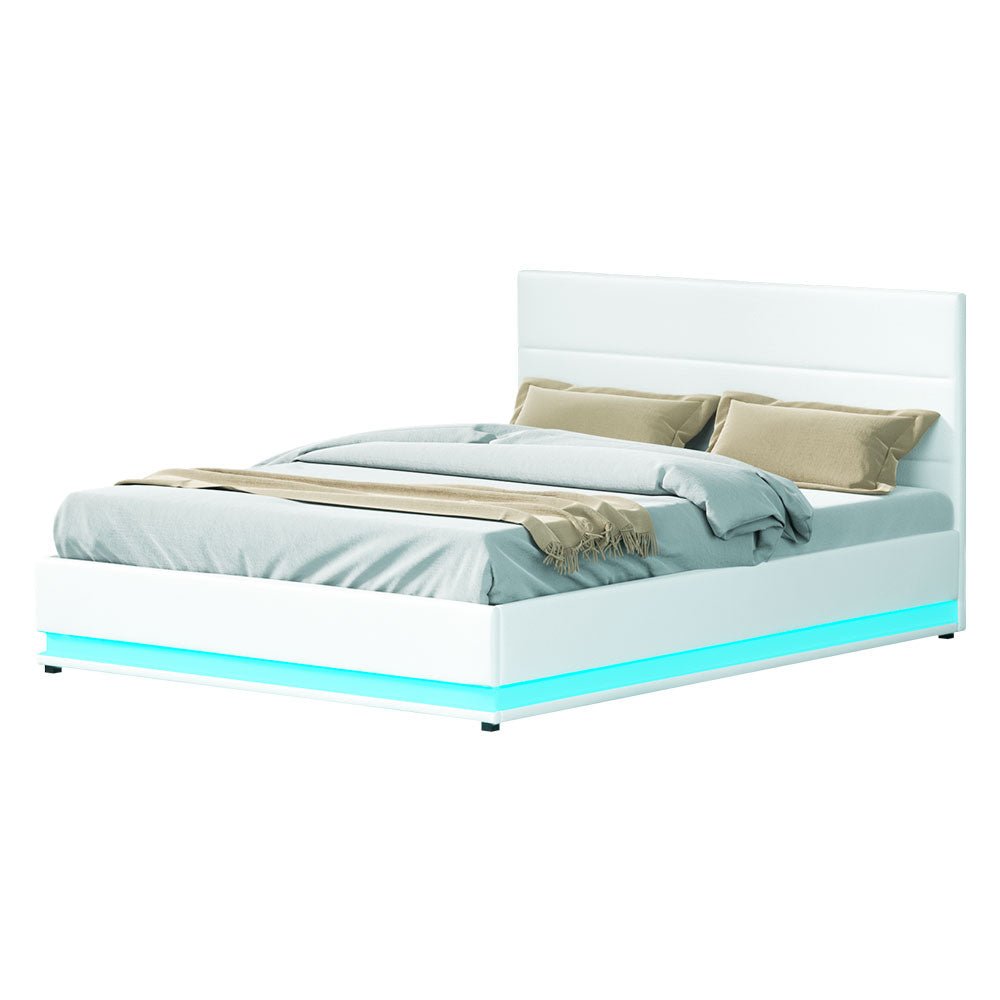 Henley LED Storage Queen Bed Frame White - Bedzy Australia