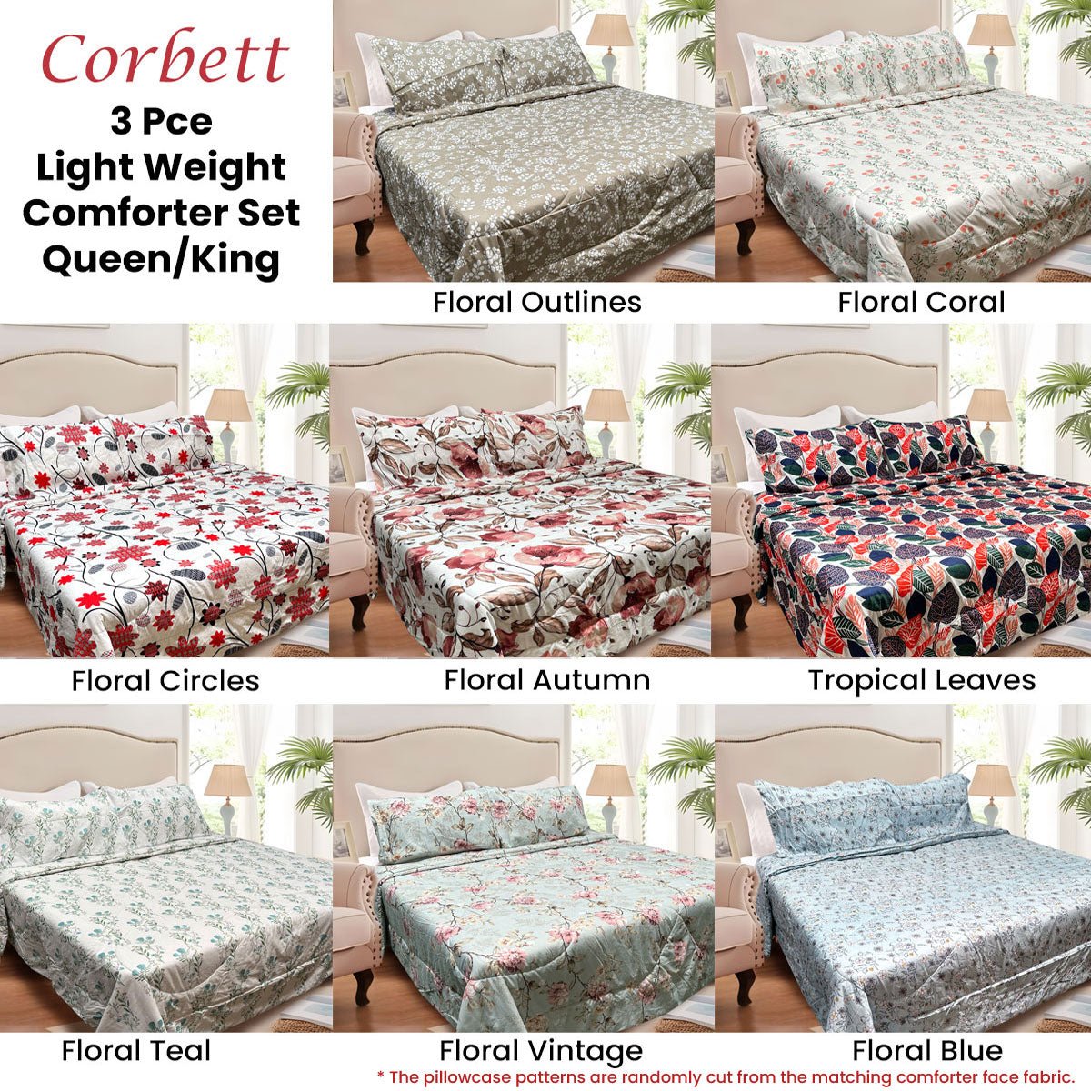 Hotel Living 3 Pce Light Weight Comforter Set Queen/King Corbett Floral Autumn - Home & Garden > Bedding - Bedzy Australia