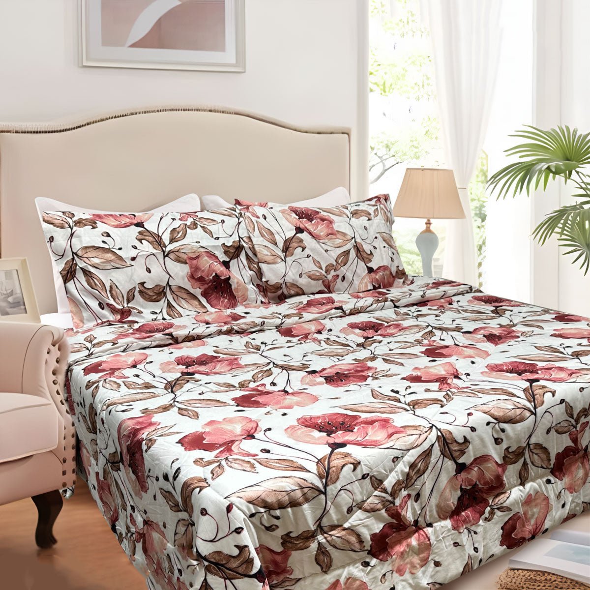 Hotel Living 3 Pce Light Weight Comforter Set Queen/King Corbett Floral Autumn - Home & Garden > Bedding - Bedzy Australia