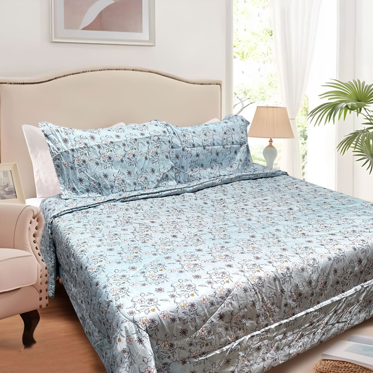 Hotel Living 3 Pce Light Weight Comforter Set Queen/King Corbett Floral Blue - Home & Garden > Bedding - Bedzy Australia