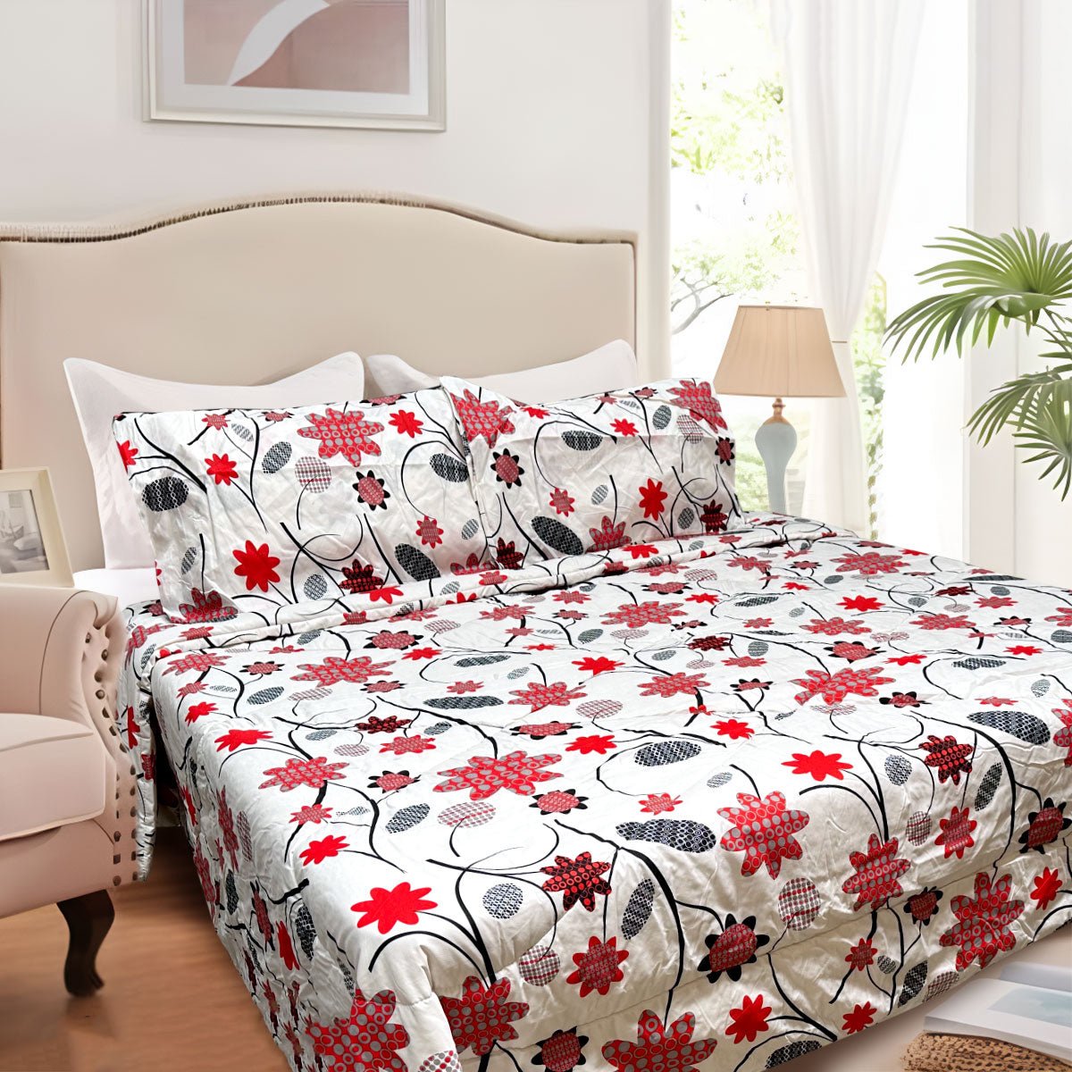 Hotel Living 3 Pce Light Weight Comforter Set Queen/King Corbett Floral Circles - Home & Garden > Bedding - Bedzy Australia