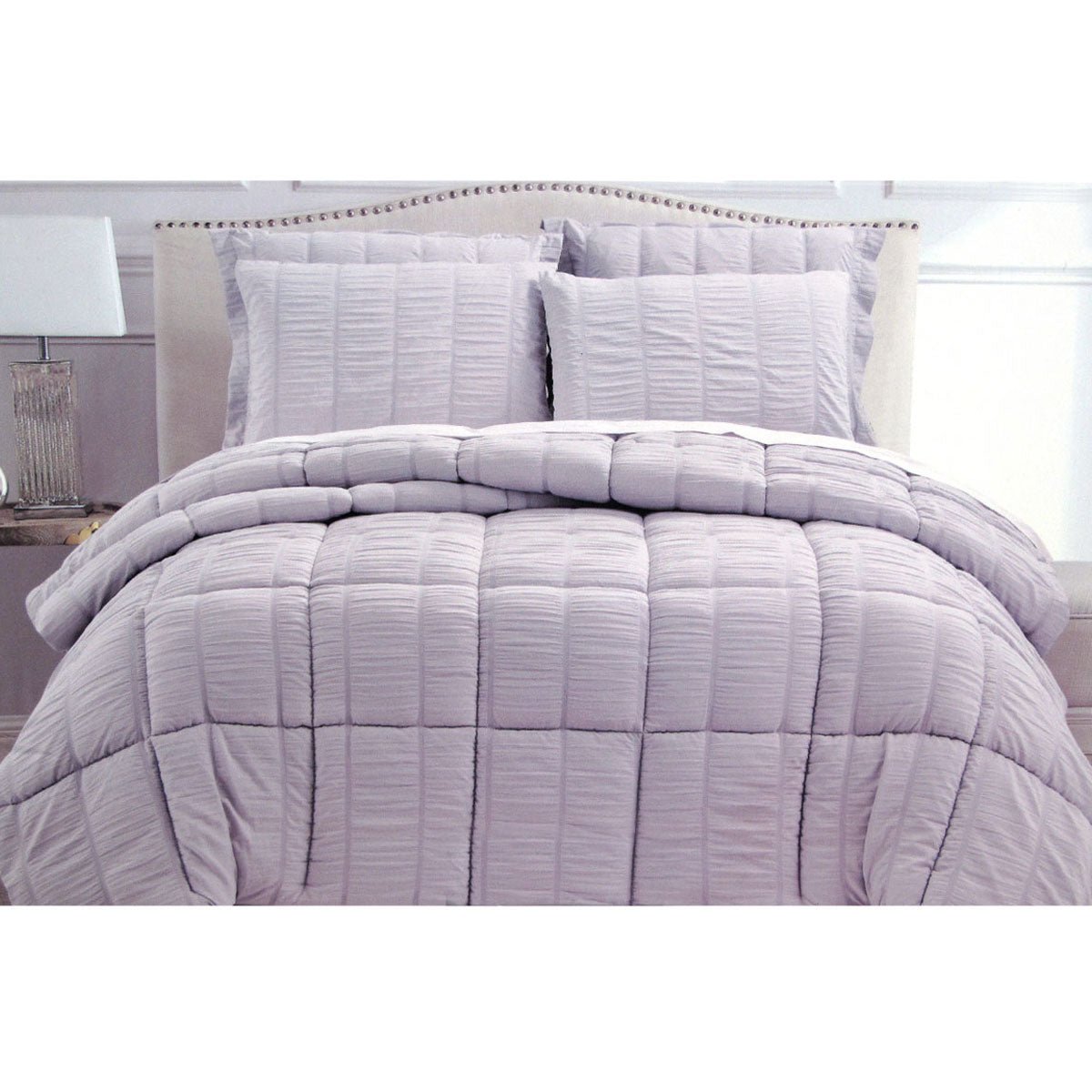 Hotel Living 3 Piece Seersucker Comforter Set King Lilac - Home & Garden > Bedding - Bedzy Australia