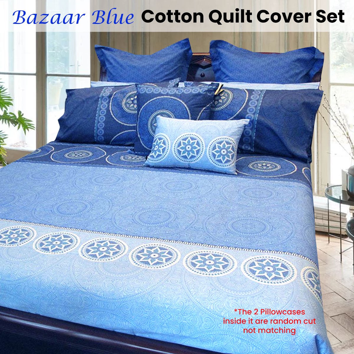 Hotel Living Bazaar Quilt Cover Set BLUE - King - Home & Garden > Bedding - Bedzy Australia