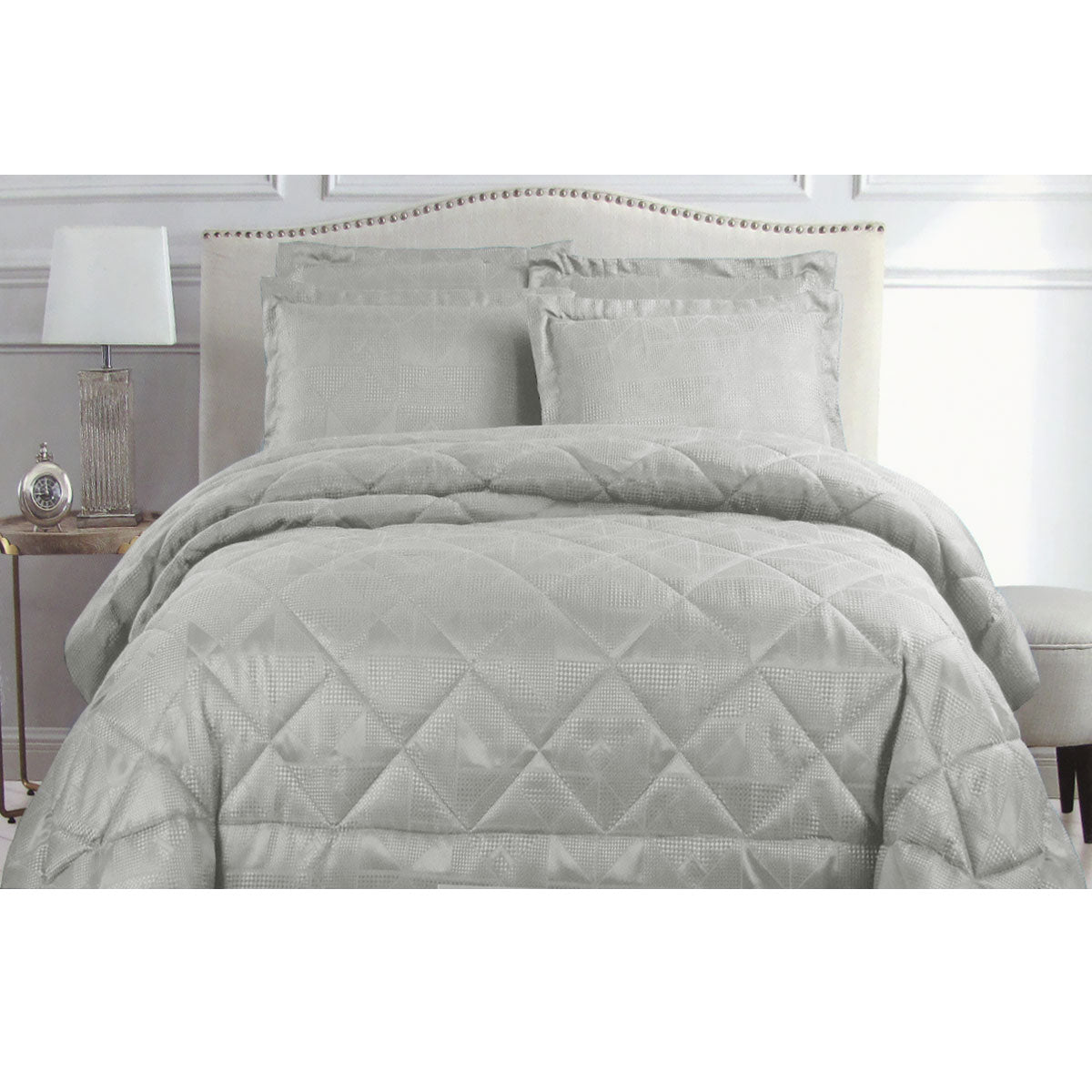 Hotel Living Eli Jacquard Comforter Set Queen Silver - Home & Garden > Bedding - Bedzy Australia