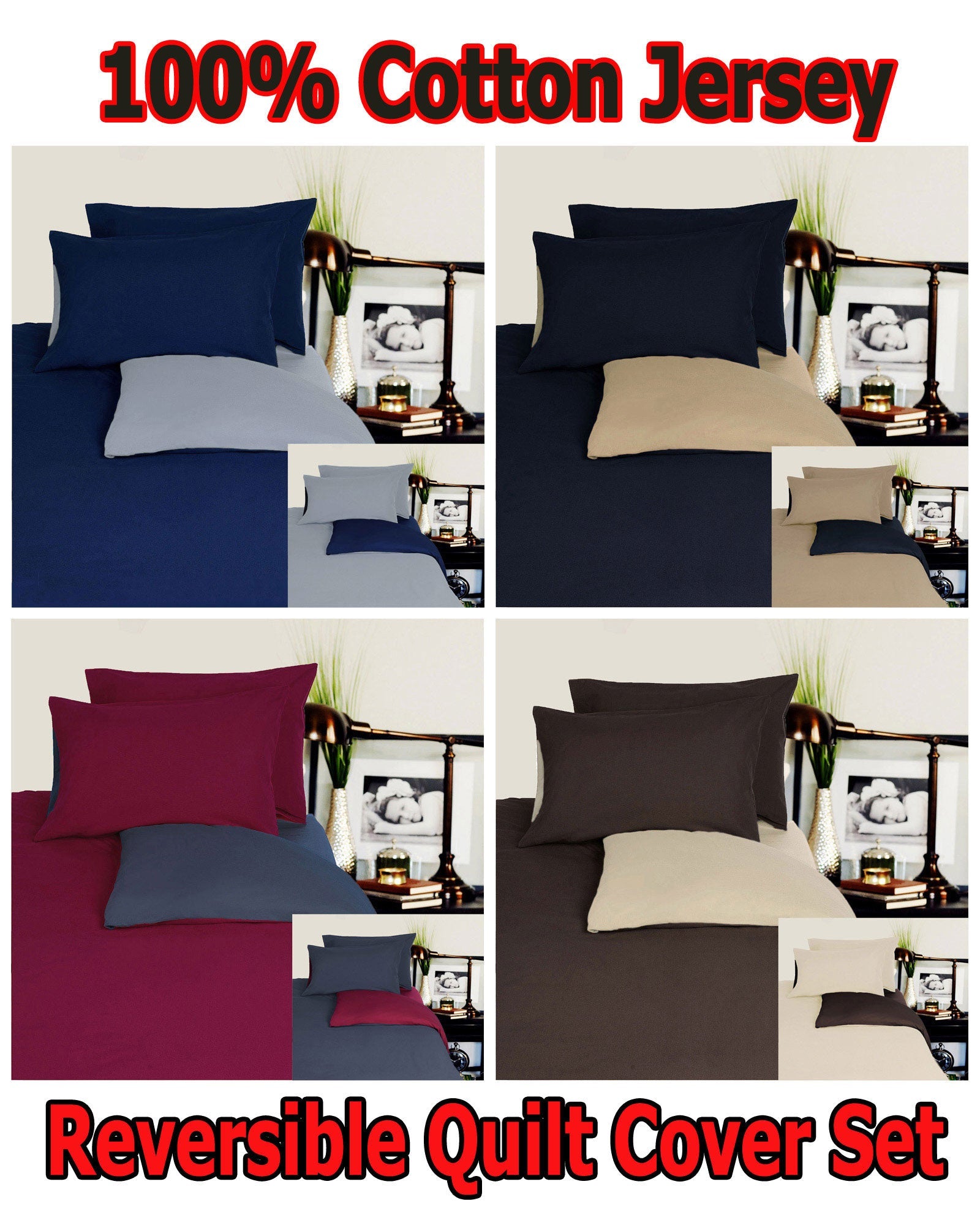 Hotel Living Reversible 100% Cotton JERSEY Quilt Cover Set Chocolate / Linen - QUEEN - Home & Garden > Bedding - Bedzy Australia