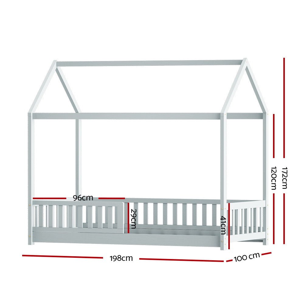 House Style Kids Single Bed Frame - Grey - Furniture > Bedroom - Bedzy Australia