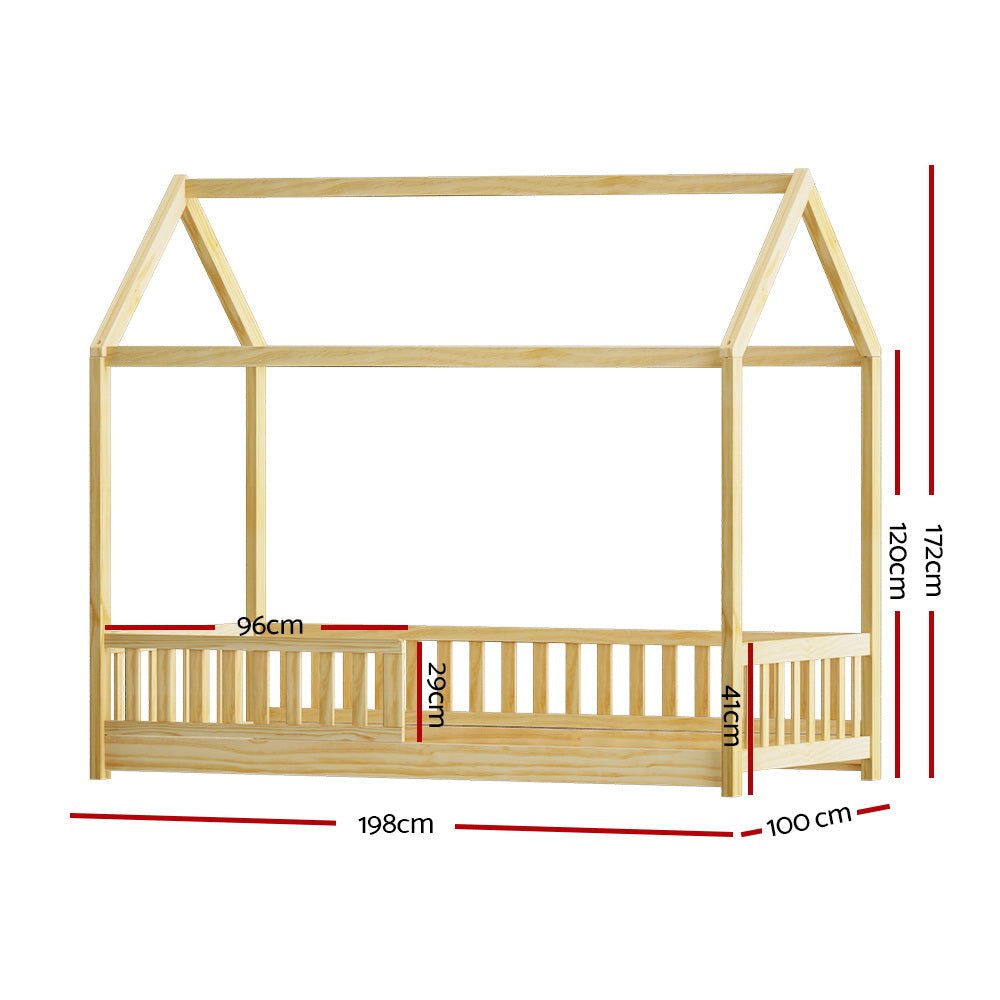 House Style Kids Single Bed Frame - Oak - Furniture > Bedroom - Bedzy Australia