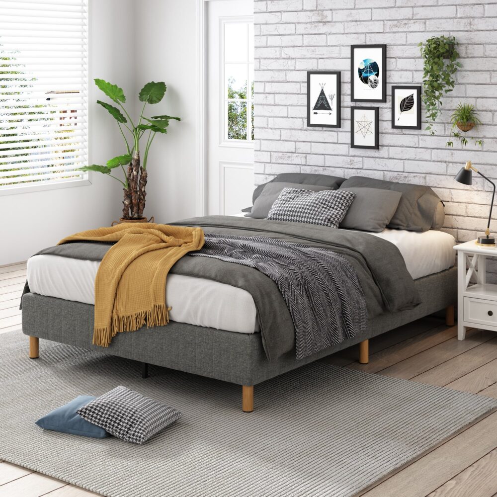 King Metal Bed Frame Mattress Foundation - Dark Grey - Furniture > Bedroom - Bedzy Australia