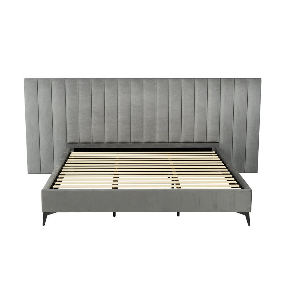 King Package | Burnett Bed Frame With Oversized Headboard Grey & Bonita Euro Top Mattress (Medium Firm) - Baby & Kids > Kid's Furniture > Kid's Beds & Bed Frames - Bedzy Australia